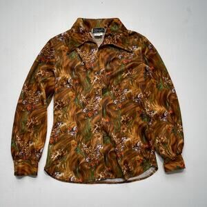 Vtg 70's Dagger Collar Floral WESTERN HERITAGE Button Up / Sz 16 Retro Polyester